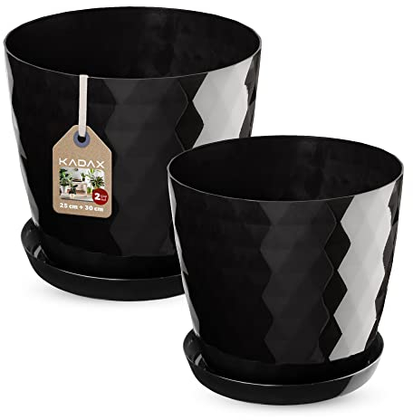 KADAX Blumentöpfe Set of 2-25 + 30cm, schwarz, Töpfe aus leichtem Material für Blumen, Pflanzen, Kaktus, Kräuter und Sukkulente, lebendige Farben bringen Frische in den Raum
