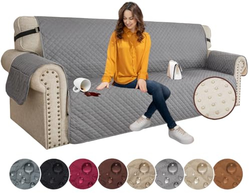 XINEAGE Sofa Überzug, Sofabezug 3 Sitzer Reversible, Wasserdicht Sofabezug, Sofaüberwurf, Sofa Möbel Protector, rutschfeste Sofabezüge für Hunde Haustiere (3 Sitzer, Hellgrau)