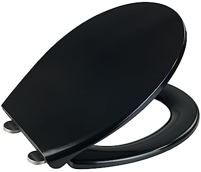 WENKO WC-Sitz Mod. Vorno Neo Toilettensitz mit Absenkautomatik antibakteriell aus Duroplast in Schwarz mit Fix-Clip Schnellbefestigung Deckel 37x46 cm Brille 37,5x46 cm Edelstahl Befestigung