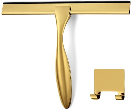 HIWARE All-Purpose Shower Squeegee for Shower Doors, Bathroom, Window and Car Glass - Brass, Stainless Steel, 12 Inches