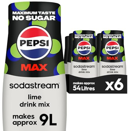 Sodastream Pepsi MAX Lime Fizzy Water Flavouring Syrup, Sugar Free Soda Syrup, Zero Sugar Pepsi Flavour, 6 x 440ml Multipack, Home Soda, Flavoured Sparkling Water, Drink Mix, Makes Approx 54L