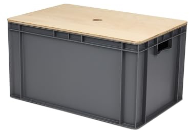 1a-TopStore Holzdeckel 600x400 mm / 400x300 mm Buche Multiplex 15 mm für Euroboxen, Eurobehälter, Stapelbox Serie TK, VTK und Unibox (Deckel mit Box 600x400x320 mm, dunkelgrau)