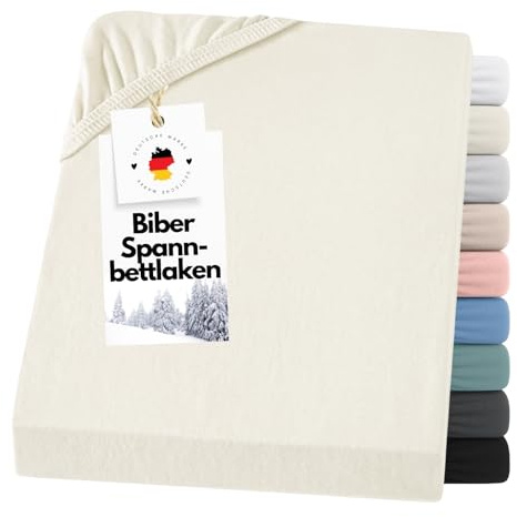 Carpe Sonno Warmes Biber Spannbettlaken 100x200cm Creme [Made in Germany] 15 bis 25cm Steghöhe - mit Gummizug | Flanell Bettlaken | Winter Spannbetttücher flauschig | Biber Bettlaken Dicker Stoff