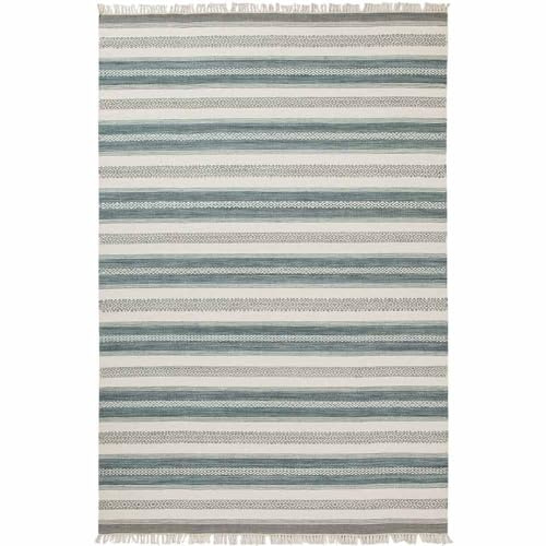 Knutzen Wohnen Kelim Teppich 60 x 110 Husum - Fransen Teppich Wolle Natur - Handgewebt und beidseitig verwendbar - Ideale Wohndekoration für jeden Wohnraum