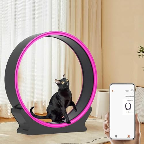 DPLXFPP Katzen-Laufrad Für Den Innenbereich, Extra Groß, 40-Zoll-Katzenlaufrad Für Katzen Im Innenbereich, Extrem Leises Katzenlaufband Mit Telefon-App-Daten, Lichtstreifen,Rosered