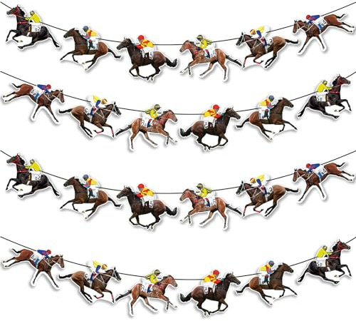 4 x Grand National Party-Dekorationen, Pferderennen, Girlande, Banner, Western-Party, Cowboy, Cowgirl-Party, Rennen, Nacht, Wimpelkette, Marathon, Event, Feier, Festival, Geburtstagsdekorationen