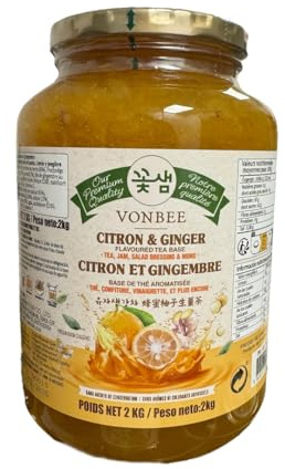 Base de té con sabor a limón y jengibre, té, aderezo de mermelada para ensalada y más, 2 kilogramos marca VONBEE - Sin conservantes artificiales Sin sabores ni colorantes artificiales.