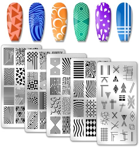 PH PandaHall 5 piastra per Timbratura per Nail Art, Texture Geometrica Astratta Stamper per Unghie Modello di Linea Stencil per Unghie Piastre per Unghie In per Design di Nail Art