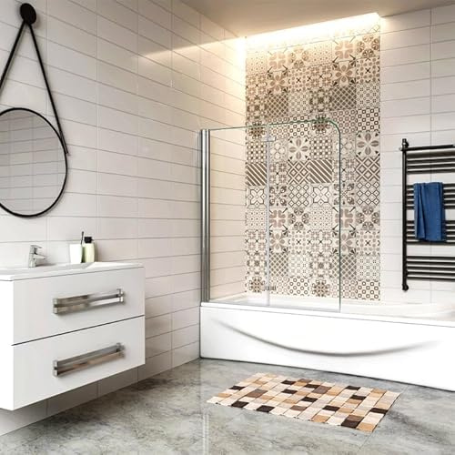 Pare-baignoire 110x140cm à 2 volets, écran de douche pivotant et pliant, paroi de baignoire en verre securit clair et anticalcaire