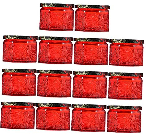 CORHAD Candle Sticksandle Kerzendosen Glasbecher 14 Stück Glaskerzengläser Mit Deckel Vorratsbehälter Rotes Geprägtes Muster