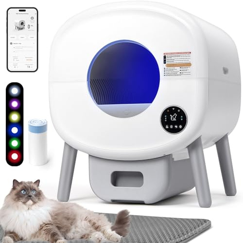 Fsitego Lettiera per gatti autopulente: lettiera automatica extra large per più gatti, controllo degli odori, basso rumore, controllo tramite app e pannello, facile smaltimento dei rifiuti