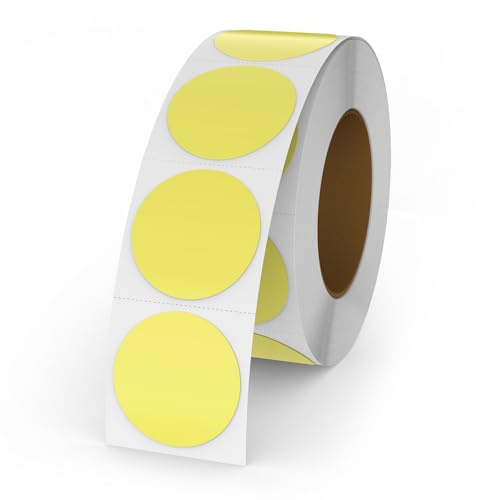 YIKIADA Etiquetas Térmicas Redondas Autoadhesivas 25 mm Amarrilla Pegatina Circular Impermeable Removible Imprimible por Oficina QR Inventario 500 Piezas por Rollo