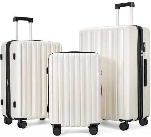 SHOWKOO Kofferset 3 Hartschale Erweiterbar Leicht 100% PC Haltbar Reisekoffer Trolley Handgepäck Sets mit TSA Schloss und 360° 4 Rollen (M L XL -Weiß)