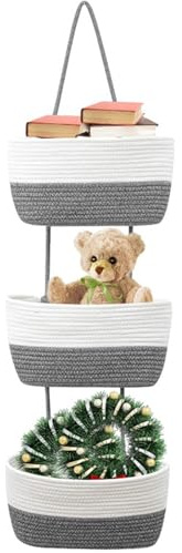 Felenny Hängeorganizer Organizer Wand Organizer tür 3-stufiger Hängekorb Vielseitiger Hänge-Organizer aus gewebtem Baumwollseil für Bad, Kinderzimmer und Schlafzimmer