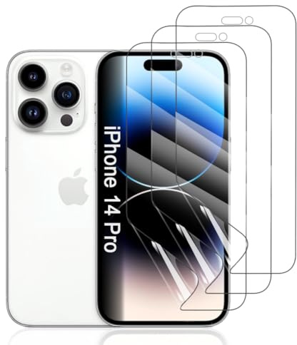 Hhfcryst Pellicola Idrogel Protettiva per iPhone 14 Pro, 3 Pezzi HD Trasparente Morbido TPU Protezioni per Lo Schermo(Non Vetro Temperato)
