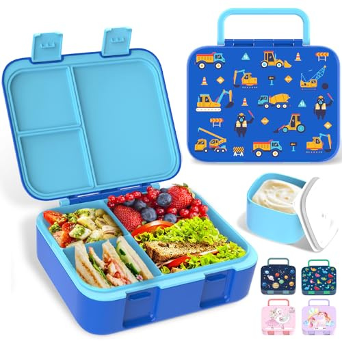 Anyiner Kinder Lunch Box, Wagen Bento Box auslaufsicher mit Multi-Fächern – Jausenbox für Kindergarten und Schule Snackbox für Jungen Mädchen Kinder (Blauer Wagen)
