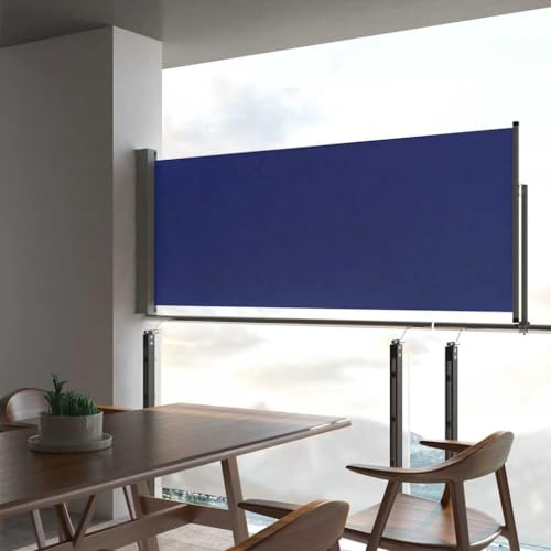 Homvdxl Patio Retractable Side Awning, 300x100 cm UV Proof Sunshade Privacy Screen for Garden, Balcony and Pools, Also for Windows Handrail - Blue