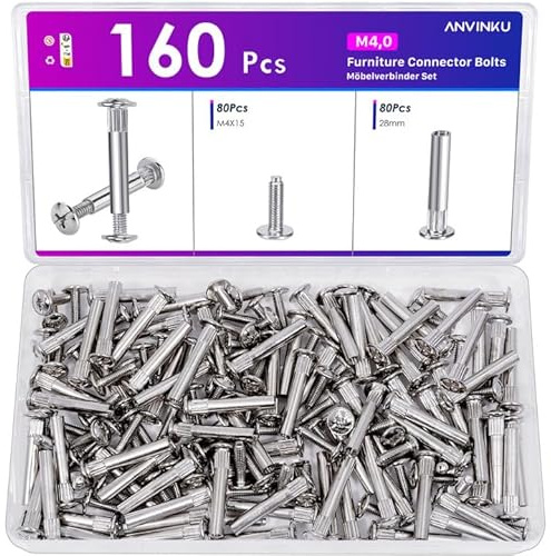 ANVINKU 160 Stück Möbelverbinder Schrankverbinder, M4 x 31-40 mm Verbindungsschrauben (80 x Möbelschrauben & 80 x Hülsenschrauben), Vernickelter Stahl Möbelverbinder Schrauben für Möbel, Schränken