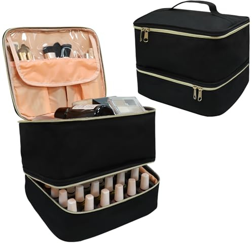 LIVEBAY Nail Polish Organizer Bag, Double-Layer, Black