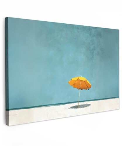 MuchoWow© Wandbilder Groß XXL Wohnzimmer Wanddeko Schlafzimmer Zimmerdeko | 120x80 cm - Wandgemälde Zimmer Deko auf Wand Dekoration Wall Art Sonnenschirm - Gelb - Strand - Meer