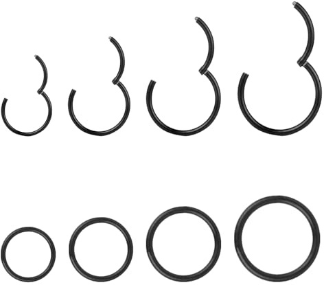 sawyofu 8PCS 16G Black Nose Ring Hoop Titanium Thin Nose Septum Lip Rings Piercing Jewellery Cartilage Tragus Earrings 6/8/10/12mm