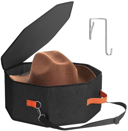 kushon Hat Storage Box for Women & Men, Hardboard Support Hat Boxes with 1 Door Hook Hat Organizer, Cowboy Hat Box for Travel, Hat Bag Hat Case (Black)