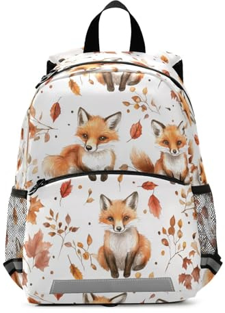 Mnsruu Kleinkind-Rucksack, Fuchs, Herbstblätter, Kinderzimmertasche für Jungen und Mädchen, Vorschule, Kindergarten, Büchertasche, Reisetasche, Kindertagesstätte mit reflektierenden Streifen