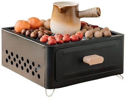 YTYTU Barbecue Carré, Barbecue Portable Au Charbon De Bois, Petit Barbecue À Charbon De Table Domestique, Surface De Cuisson Ø 26.5cm, pour 3 À 5 Personnes(Black)