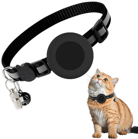 Airtag Katzenhalsband, Airtag Katzenhalsband Verstellbar mit Sicherheitsverriegelung und elastischer Airtag-Halterung, ausgenommen Apple AirTag GPS (Schwarz, verstellbar bis 32 cm)