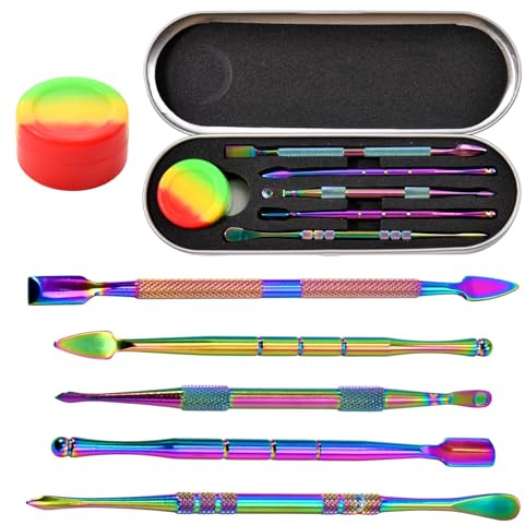LEONTOOL Wax Carving Tool Set 6 Pcs Double-Headed Sculpting Clay Tools with 5 ml Silicone Container and Portable Metal Case, Stainless Steel Wax Sculpting Tool Spoon for Wood, Clay, Pottery