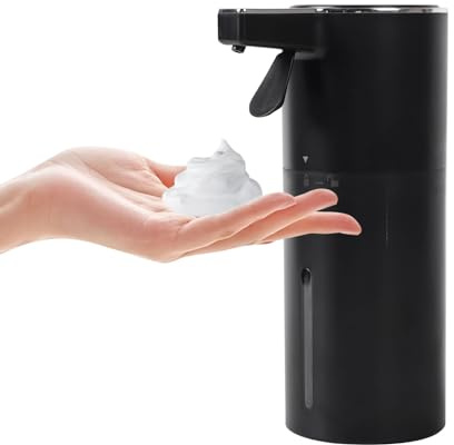 Longzhuo Distributore automatico di sapone in schiuma senza contatto, con sensore automatico, dispenser a 4 velocità per bagno, cucina, uso pubblico (Nero, Schiuma)