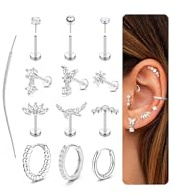 Adramata Öronpiercingörhängen i rostfritt stål för kvinnor push ingen gänga hypoallergen örhängen ring silver guld piercing öra brosk näsa labret conch piercing helix piercing tragus, 16G, 18G, 20G