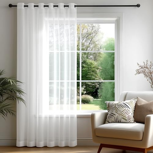 Deconovo Tende per Interni in Voile con Occhielli, 1 Pannello, 200x245 cm | Voile Morbido, Filtrano la Luce Naturale, Leggere ed Eleganti, per Soggiorno, Camera da Letto e Sala da Pranzo, Bianco