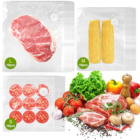 Aischens Lot de 45 Sacs de Mise Sous Vide Réutilisables avec Valve d'Air