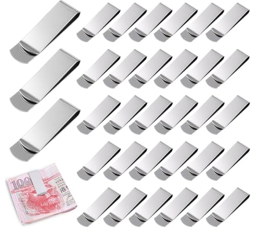 40 Stück Geldklammer, 5,2 × 1,5 cm Geldscheinklammer Edelstahl Metall Geldclip Geldklammern Herren Money Clip für Bargeld Rechnungen Kreditkarte Dokumente Banknote
