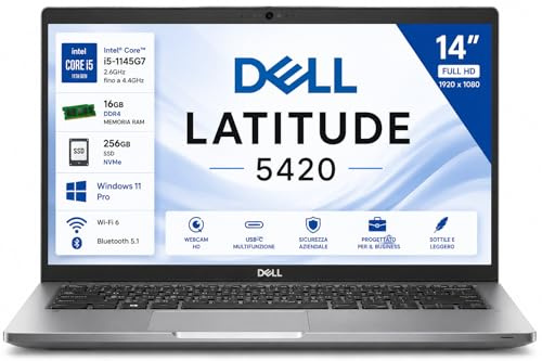 Dell Latitude 5420 14” Full HD Notebook – Intel Core i5-1145G7, 16GB RAM, SSD 256GB, Windows 11 Pro, Webcam, Wi-Fi, USB-C (Ricondizionato)