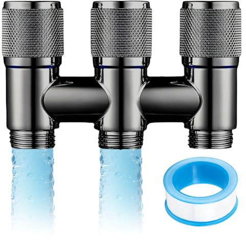 Vanne d'angle 3 voies, robinet d'angle combiné 1/2 avec raccord pour lave-vaisselle et double raccord, vanne de commutation à 3 voies auto-étanche en cuivre, robuste, pour machine à laver et