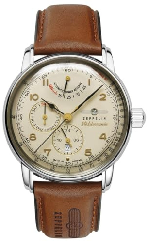 Zeppelin 9690-5 Méditerranée Automatik Herrenuhr silberfarben mit Multifunktion & Sichtboden 42 mm