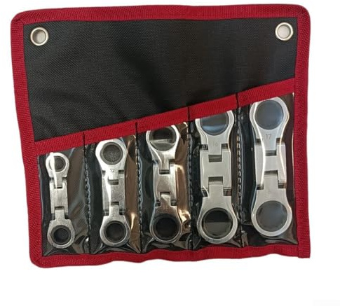 Desiumite Ratcheting Combination Wrench Set 5-Piece 12-Point Double End -for Stubby Spanner 8-19mm for Tight Spaces, Made of Chrome-Vanadium Steel