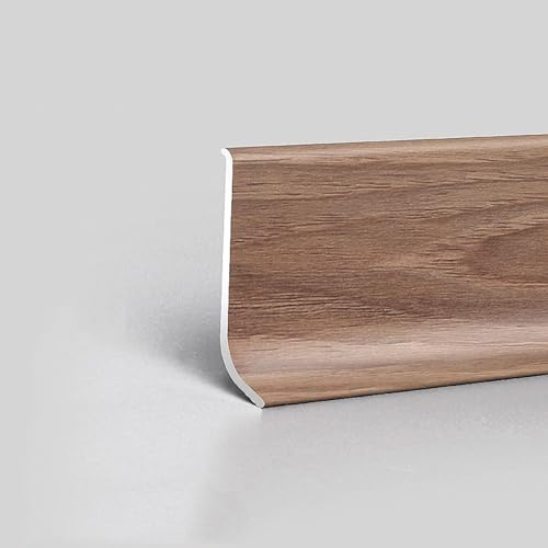 Lot de 4 plinthes en alliage d'aluminium grain de bois massif 125 cm Moulure en métal pour mur et sol, facile à installer, à couper et à nettoyer, idéal pour la décoration d'intérieur (D 80 mm)