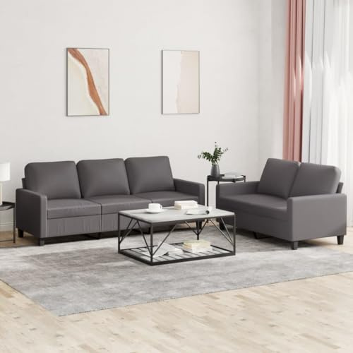 QUAHEAS 2-TLG. Sofagarnitur Grau Kunstleder, Robuste Wohnzimmer Couch mit Metallgestell, Bequeme Polsterung für Entspannung, Modernes Design, Einfache Reinigung