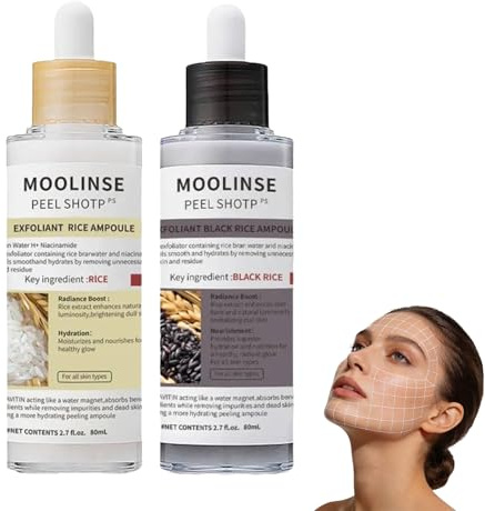 Lumeva Peel Shot,Lumeva Visage Point Noir,Exfoliant Visage Coréen - Sérum Exfoliant Riz Noir & Blanc, Nettoyage Profond des Pores et Points Noirs, Pour Tous Types de Peau - 80 ml
