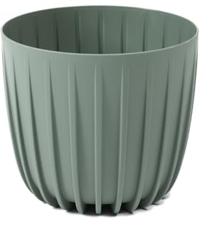 LAMELA Cache-Pot Rainuré en Plastique - Ø 18 x H 15,6 cm, 2,9 L - Léger et Robuste - Résistant et Facile d'entretien - Intérieur et Extérieur - Vert-Gris