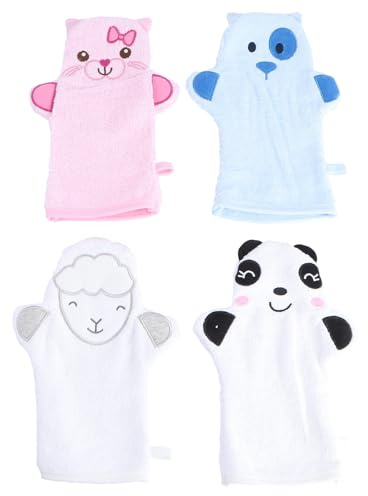 HEMOTON 4pcs Bath Gloves Cartoon Animal Design Wash Mitts Reusable Body Scrubbing Gloves for Gentle Bathing and ’ Shower Care Assorted Style