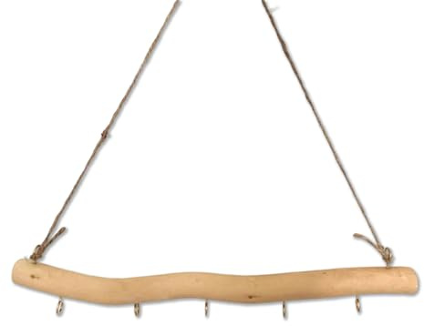 Nudaoz Handgemachter natürlicher Treibholz-Schmuckständer - 38 cm rustikaler Massivholz-Wandorganisierer mit 5 Haken, Ast-Deko-Kunsthandwerk für Ketten, Armbänder, Boho-Wanddekoration