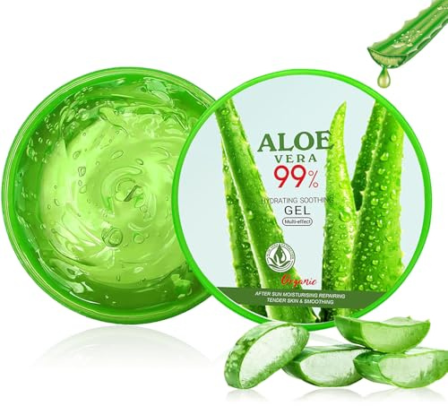 300 ML Aloe Vera Gel, Aloe Vera Gel Bio, Ideal für Sonnenbrand Reparieren, trockene strapazierte Empfindliche Haut - für Gesicht, Haare und Körper