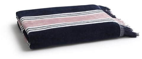 Christy College Beach Towel | 500 GSM | Sand Free | 100% Cotton | Yarn-dyed striped beach towel | Quick Dry Towelling Rear | 100cm x 180cm | Navy Blue