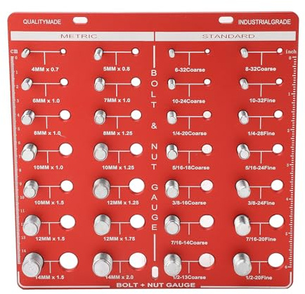 Misuratore di filettature da 28 pollici e metrico per dadi e bulloni, rilevatore di filettature per bulloni in acciaio inox con 3 fori di montaggio, ideale per meccanici e kit
