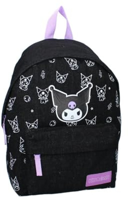 mybagstory | Kuromi barnryggsäck | Skolväska för flickor från förskolan | justerbara vadderade axelremmar | Sanrio ryggsäck svart och lila Kawaii | 39 x 29 x 12 cm