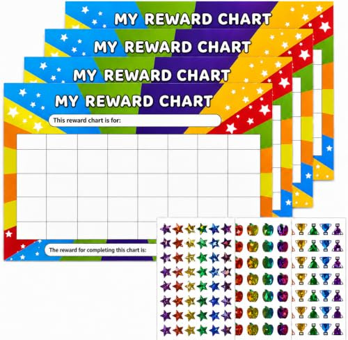 4 Pack Habit Tracker Reward Chart with 125 Stickers for Tasks and Goals